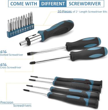 Набір інструментів Sundpey 148 предметів в кейсі: універсальний набір для дому та ремонту з викрутками, ключами, плоскогубцями та тестером напруги (синій)