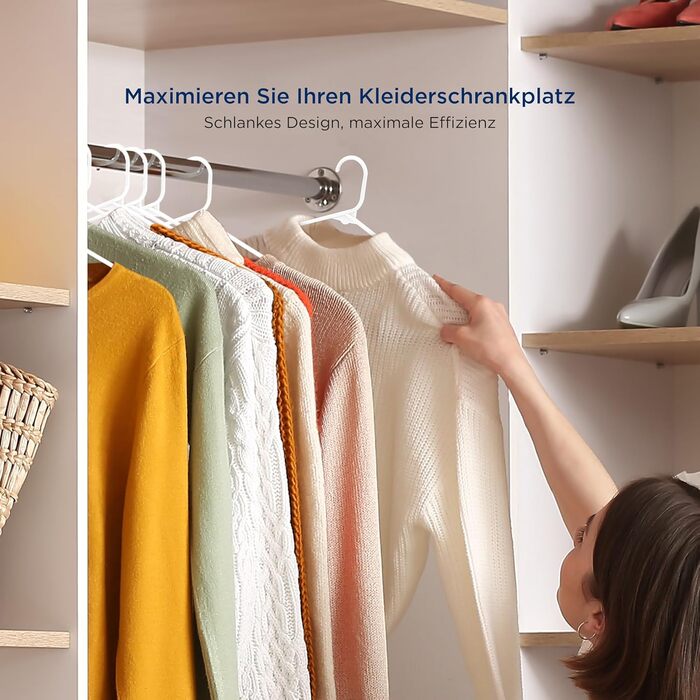 Плечики для одягу SereneLife, 30 шт. Плечики для одягу з пластику, антиковзаючі, економія місця, 0.6 см товщиною, 42 см шириною, ультратонкі та міцні з вирізами для плечей, 30 шт. (Білий, 20 шт.)