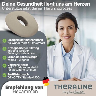 Ергономічний ортопедичний подушка-кільце Theraline для розвантаження куприка, після операцій та пологів, при геморої (Антрацит Меланж, 35x48 см)