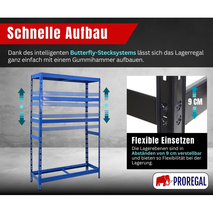 Стеляж для шин PROREGAL Tiger XL, 200x180x45 см, 300 кг на полицю, до 205/55 R16, для автосервісу, складу, підвалу (6 шин + 6 полиць, блакитний)