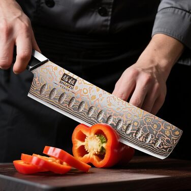 Набір кухонних ножів SHAN ZU Venus: професійний кухонний ніж з дамаської сталі (33 шари) та мідною ручкою, 20 см. (18 см Nakiri)