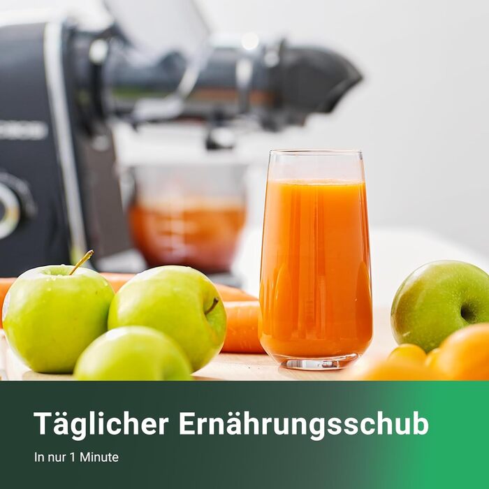 Електричний соковитискач AOBOSI Slow Juicer з 2 швидкостями - для овочів та фруктів, з 8-ступеневою шнековою системою, щіткою для очищення та 2 чашами, функція реверсу