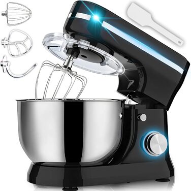 Кухонна машина Retoo 3-в-1 з нержавіючою чашею 6 л, 2000 Вт, 6 швидкостей, планетарний міксер, вінчик, гак для тіста, захист від бризок