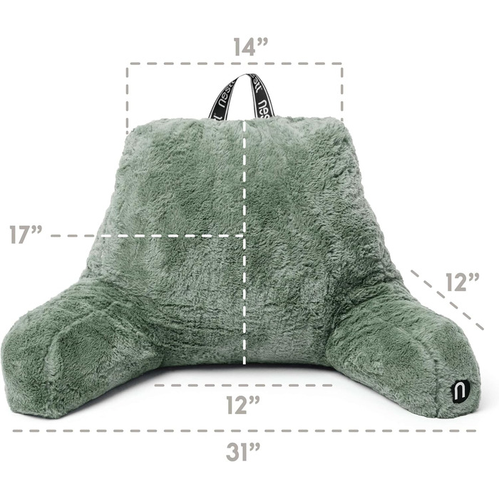 Подушка для читання Nestl Pelz, стильна спинка для сидіння в ліжку, штучне хутро, подушка-стілець з підлокітниками, подушка для читання в ліжку, для дорослих та дітей, спинка для відпочинку в ліжку, салатовий колір, стандартний розмір