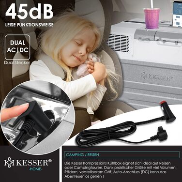KESSER® Холодильник-морозильник компресорний 52 л з APP-керуванням, USB, 12/24/230V, телескопічна стійка, 2 колеса, охолодження до -20°C для авто, вантажівки, човна