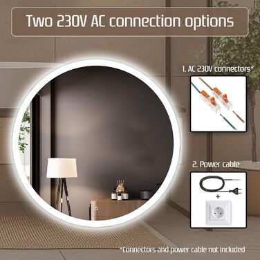 Дзеркало для ванної кімнати Venti 60 см з підсвічуванням, LED, сенсорне керування, 60x60 см