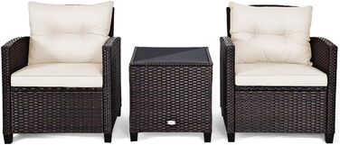 Набір садових меблів LIFEZEAL 3 предмети: 2 крісла та стіл з ротангу PE, скляна стільниця, подушки для тераси, балкона, саду (Коричневий з чорним)