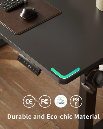FEZIBO Стол для роботи з регулюванням висоти, 100x60 см, чорний, з USB-портами, для дому та офісу
