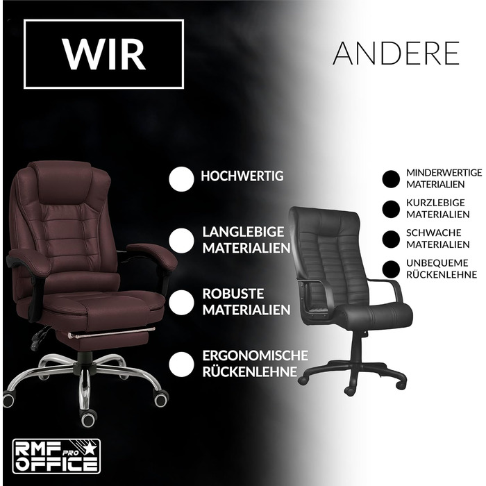 Ергономічне крісло для офісу RMF, регульоване, зручне та розслаблююче – крісло для робочого столу з підніжкою, обертове, регульоване по висоті, коричневе