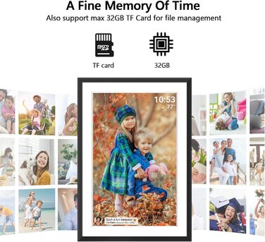 Цифровий фоторамка FRAMEO з Wi-Fi, 32GB, 10.1 дюйма, сенсорний екран, автоповорот, датчик руху, Frameo App для обміну фото з будь-якого місця