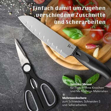 Набір ножів кухарських 7 предметів з бруском, кухонний набір ножів, ножа, ножиці, брусок для нарізки м'яса/овочів/фруктів, для нарізання, кубиків, шинкування (сріблястий)