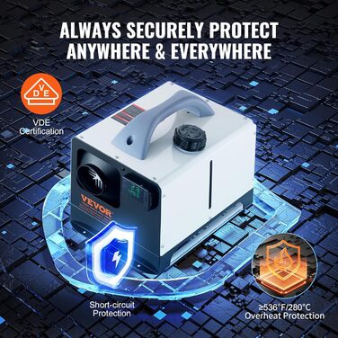 Електрична дизельна піч опалення VEVOR 12V 5-8kW з LCD-дисплеєм, пультом та Bluetooth. Горизонтальна модель.