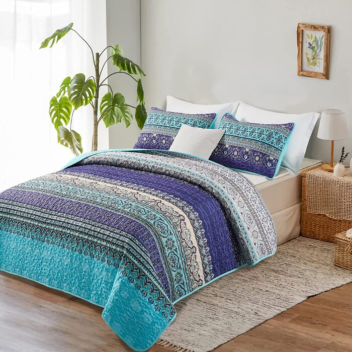 Покривало для ліжка WONGS BEDDING 240x260 см 2 наволочками 50x75 см синє