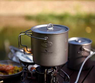 iBasingo Titanovyj Top Camping, Чашка для приготування їжі 750/900/1100/1250 мл, Легкий посуд з кришкою та складною ручкою, для пікніків, туризму, виживання