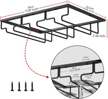 Тримач для келихів FIAMER – 2 шт. (3 ряди, чорний) – для кухні, бару, ресторану