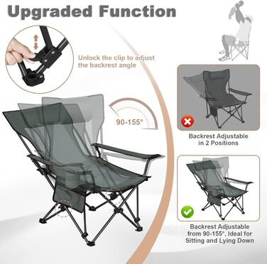 Набір розкладних стільців WOLTU Camping Chair з 2 шт. , розкладний стілець Шезлонг з регульованою спинкою, рибальське крісло ультралегке з підлокітниками та підстаканником, до 150 кг CPS8163-2 (сірий)