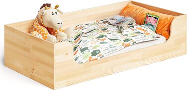 Ліжко на підлогу Bellabino AMU 80x160, дитяче ліжко Монтессорі для хлопчиків і дівчаток з масиву сосни, в т.ч. з рулонним рейковим каркасом, натуральним лакованим