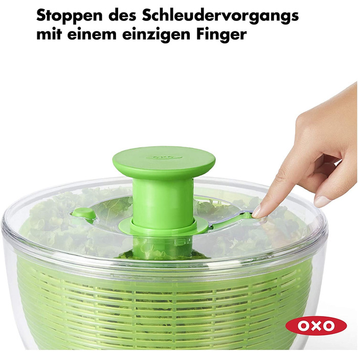 OXO Good Grips Салатниця-центрифуга з ситом та кришкою, зелена – для сушіння салату, велика