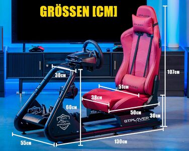 GTPLAYER Симулятор кокпіт для гоночних симуляторів, стійка для керма та педалей (Бордовий)