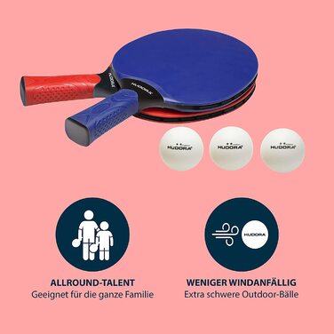 Набір для настільного тенісу HUDORA на відкритому повітрі, ракетки для настільного тенісу і м'ячі, з сумкою для перенесення, для початківців і професіоналів, настільний теніс в приміщенні і на відкритому повітрі