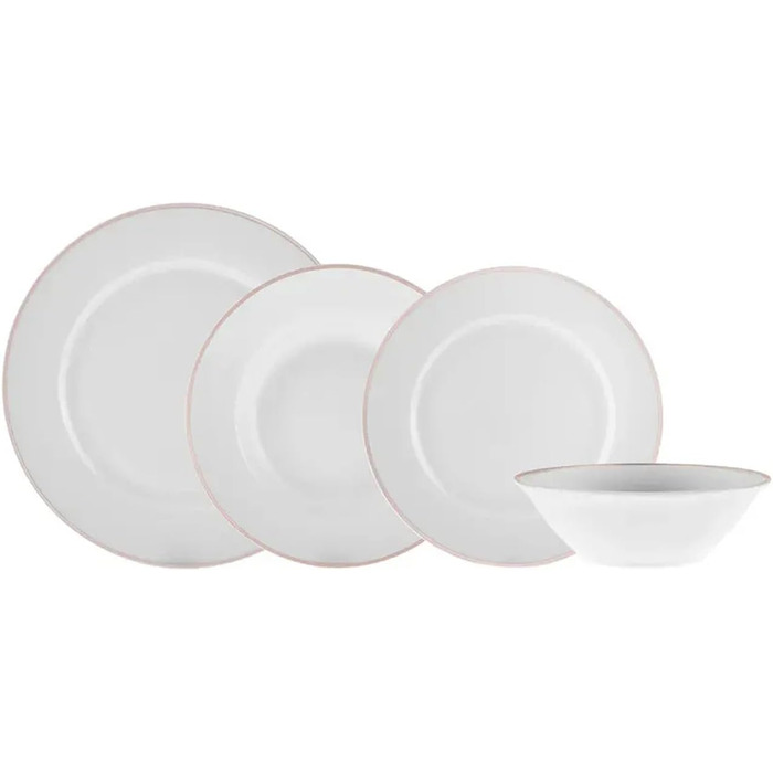 Набір посуду Karaca Rebeca Platinum, 24 предмети, преміум-класу зі срібним обідком, круглий (16 предметів, рожеве золото)