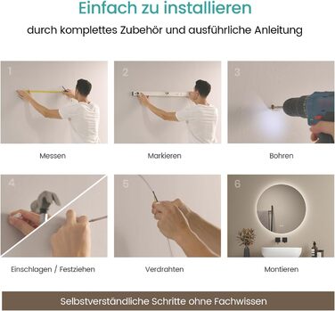 Дзеркало для ванної кімнати EMKE круглої форми з підсвічуванням 80 см – дзеркало з 3 кольорами світла, регулюванням яскравості, сенсорним управлінням, функцією пам'яті, енергозберігаюче – для ванної кімнати та на стіну (50x50 см)