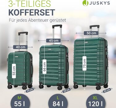 Набір валіз Juskys Hartschale 3 в 1 - зелений колір, захисний корпус, кодований замок, тихі колеса, телескопічна ручка