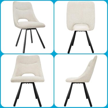 Обідні крісла поворотні, комплект 2 шт., матеріал - кашмір-бавовна, чорні металеві ніжки, для кухні, вітальні, їдальні (Бежевий)