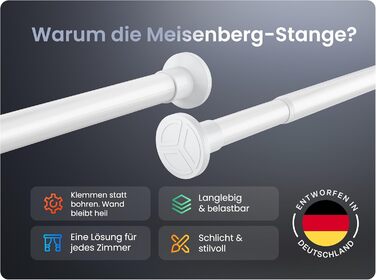 Телескопічна штанга для кріплення 260-310 см, Ø 25 мм, багатофункціональна штанга без свердління - для штор, душових завіс, ванної кімнати та балкону (90-160 см, біла)
