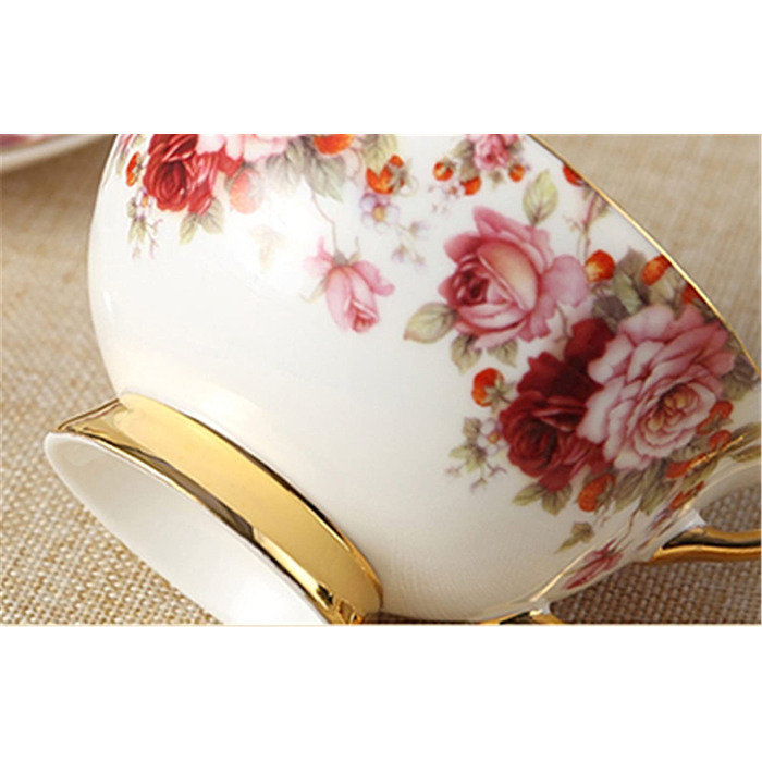Порцелянова керамічна чашка для чаю, чашка для кави з блюдцем, квіти, білий і червоний
