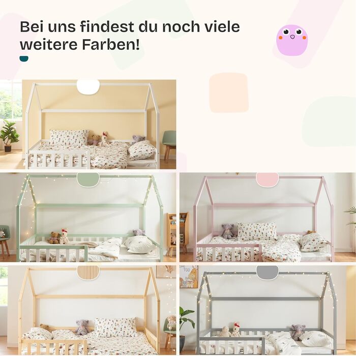 Ліжко дитяче en.casa Hesel, біле, з бортиками та ламелями, Montessori, 120x200 см