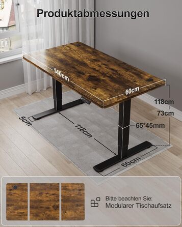 Дитячий стіл Airfish з регулюванням висоти 80x60 см, електричний, з функцією пам'яті. Стол для дому/офісу, стоячи/сидячи. Колір: Коричневий.