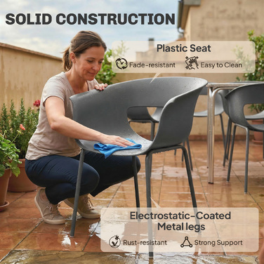 Набір садових стільців (4 шт.) з ергономічною спинкою, для балкона, з вирізами, підлокітниками, стійкі до погодних умов та іржі, темно-сірого кольору