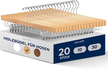 Дерев'яні вішалки для штанів SereneLife з кліпсами (20 шт.), 35,6 x 1,3 x 17 см, для джинсів, шортів, штанів