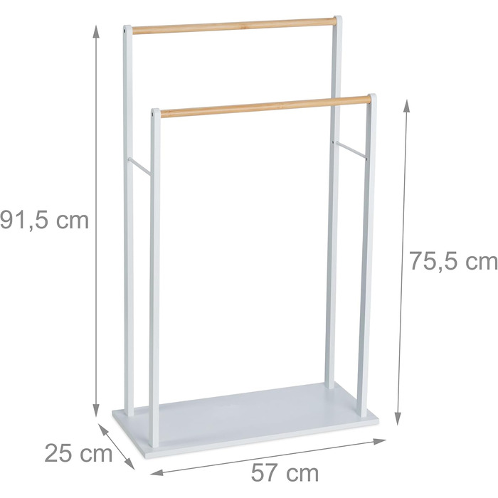 Вішалка для рушників Relaxdays, 2 стовпи, МДФ і бамбук, 91,5x57x25 см, окремо стояча, біла/натуральна