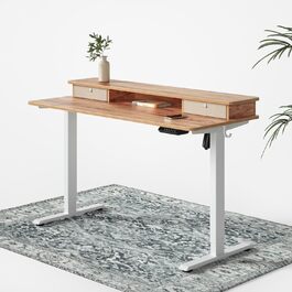 FEZIBO Регульований за висотою електричний столик для роботи, 120 x 60 см, з ящиками, білий каркас/світло-коричнева стільниця