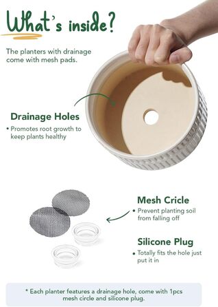 Набір горщиків для сукулентів LE TAUCI, 16,5+20 см, кераміка, з дренажними отворами, сучасний циліндричний дизайн, набір 2 шт., реактивна глазур білого кольору