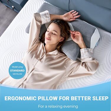 Ортопедична подушка Elviros з Memory Foam для тих, хто спить на боці, з підтримкою шиї, для зняття болю в шиї та плечах, 53.8x11/9x33 см, блакитна