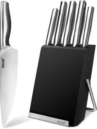 Набір ножів Hecef 6 предметів з підставкою, нержавіюча сталь, кухонні ножі, ергономічні ручки, подарункова коробка