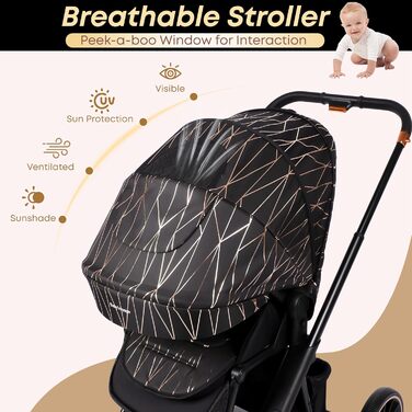 Дитяча коляска 2-в-1 BabyVoyage з люлькою та прогулянковим блоком, поворотні колеса 360°, амортизація, регульована ручка, складана, аксесуари, колір зелений (чорний-золотий)