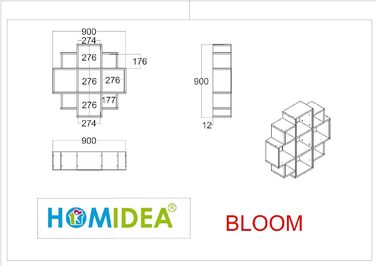 Настінна полиця Homidea Bloom - Книжкова шафа - Декоративна полиця для вітальні в сучасному дизайні (білий/чорний)