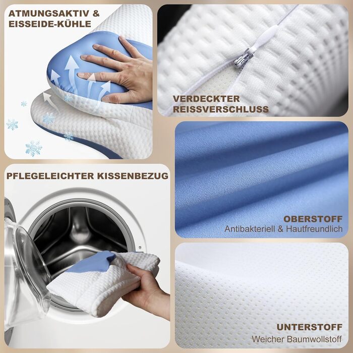 Ортопедична подушка для шиї та плечей - подушка з Memory Foam для сну на спині, боці та животі, ергономічна подушка з підтримкою шиї (66 x 40 x 14 см) - 1 шт.