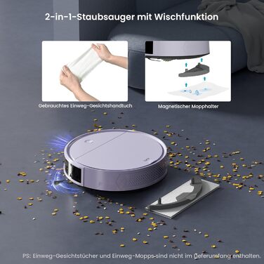 Робот-пилосос OKP K5P Purple: 5000Pa, навігація, HEPA-фільтр, Wi-Fi, для тварин, килимів, твердих підлог