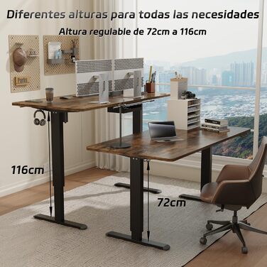 Регульований за висотою стіл Airfish з USB-роз'ємом, електричний стіл з підставкою для кабелів, комп'ютерний стіл, офісний стіл, столик для стояння з нагадуванням про сидячу роботу, 120 x 70 см, вінтажний коричневий