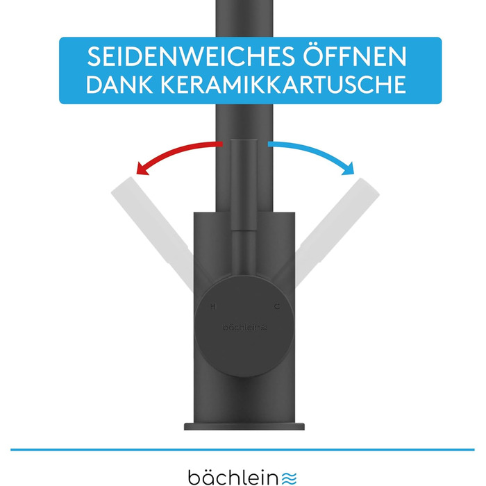 Змішувач для кухні Bchlein Plivo - Змішувач для раковини з одним важелем, поворот на 360, нержавіюча сталь, розсувний, чорний