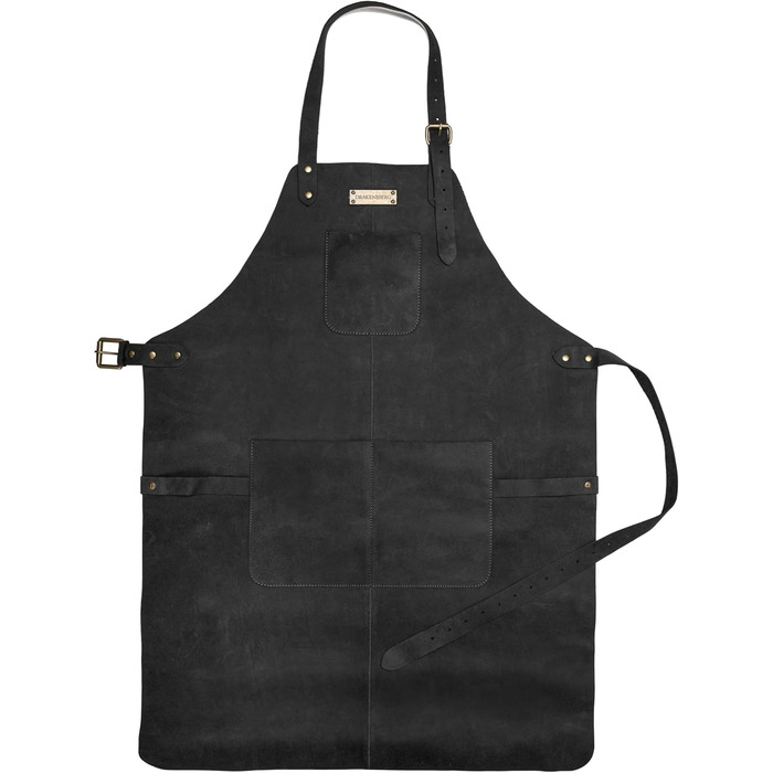 Чоловіча шкіряна фартух для грилю Drakensberg 'Bob', ручної роботи, вінтажний чорний колір