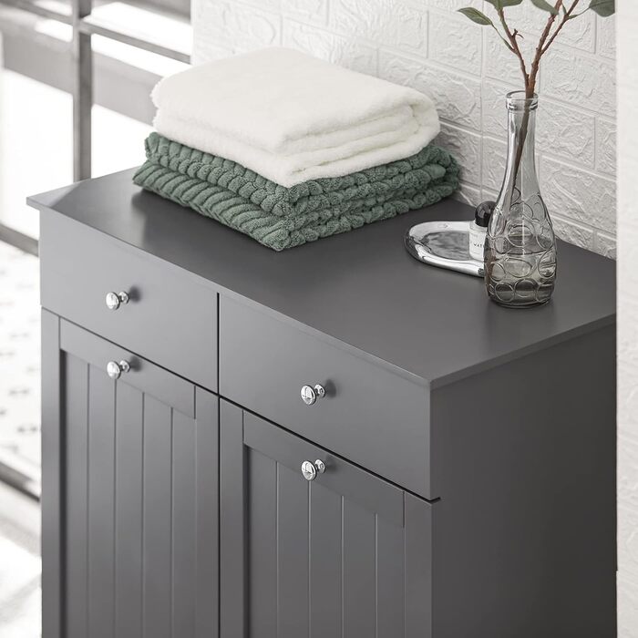 Шафа для ванної кімнати SoBuy з кошиком для білизни, вузька, висота 171 см, 6 полиць та 2 шухляди, білий колір, 60x37x171 см (BZR104-W)