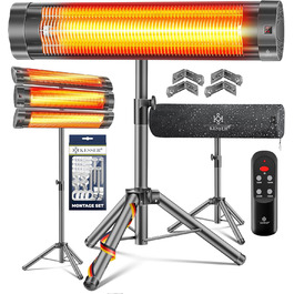 Інфрачервовий обігрівач KESSER® 2500W з пультком та захисним чохлом, телескопічна стійка, для тераси та дому
