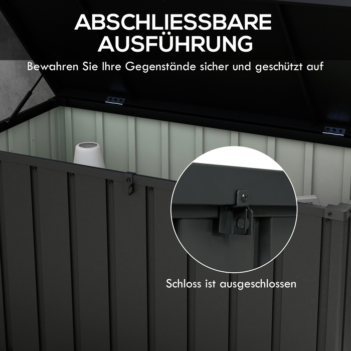 Ящик для зберігання, садовий кофр, об'єм 450 літрів, 2 колеса, сталевий каркас, 125x61x70 см, темно-сірий