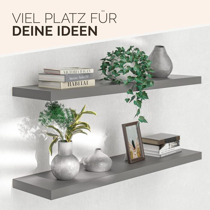 Настінна полиця Casaria Holz Schwarz 15 кг - для кухні, вітальні, коридору. Плаваюча полиця-книжкова шафа, матова